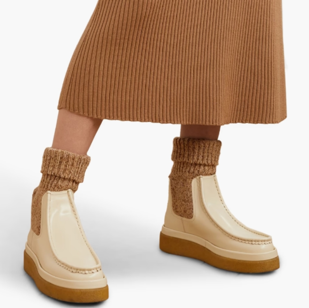 Chloe Cream Patent Leather Platform Chelsea Boots